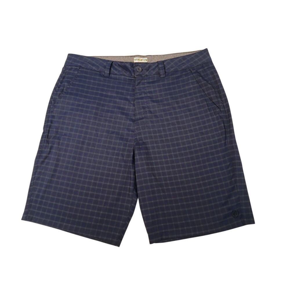 HANG TEN Checkered City Shorts Mens Sz 34 Navy Euro Blue Preppy Coastal Golf
